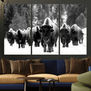 Bison Herd in Snow Wall Art Canvas Print | Rustic Western