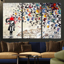 Banksy Art Butterfly Girl Explosion Canvas Art – Vibrant