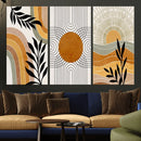 Modern Boho Sun and Leaf Abstract Art – 3-Panel Giclée