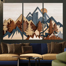 Rustic Abstract Wood Panel Effect Canvas Mountain Range Top