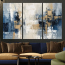Modern Abstract Canvas Wall Art in Blue and Gold Tones |