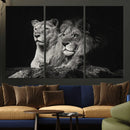 Lion Couple Wall Art Canvas Print – Elegant Black and White