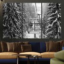 Winter Ski Lift Black and White Canvas Wall Art – Alpine
