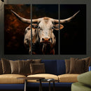 Texas Longhorn Wall Art | 3-Panel Large Texas Longhorn