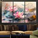 Lotus Flower Wall Art | 3-Panel Giclee Canvas Print of Pink