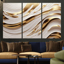 Gold and White Abstract Wave Canvas – Elegant Flowing Design