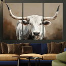 White Longhorn Bull Wall Art Canvas Print – Framed and Ready