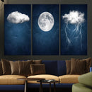Dark Blue Cloud Art, 3 Piece Indigo Blue Wall Art, Aesthetic