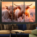 Highland Cows at Sunrise Wall Art Canvas Set – Serene and by MyGreatCanvas | Canvas Wall Art Prints | Photo Prints & Wall Decor