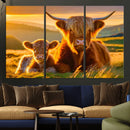 Scottish Cow and Baby Cow Canvas Wall Art Animal Print