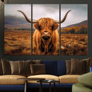 Highland Cow Longhorn Wall Art – Rustic Canvas Print, Framed