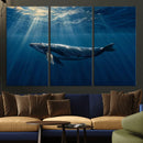 Whale under Ocean Wall Art Canvas Print