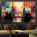 Weightlifting Barbell Art Triptych, Bold Abstract Fitness