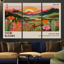 Framed Yayoi Kusama Print, Vibrant Floral Mountain Art