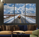 Bison Wall Art - Snowy Road Wall Art – Framed Mountain by MyGreatCanvas | Canvas Wall Art Prints | Photo Prints & Wall Decor