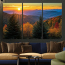 Golden Sunset Over Mountain Forest Canvas Wall Art Print -