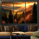 Golden Sunset Over Mountain Forest Canvas Wall Art Print -