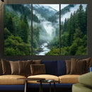 Mountain Forest River Canvas Wall Art Print - Serene Nature