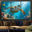 Sea Turtle Underwater Canvas Wall Art Print - Vibrant Ocean