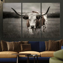 Texas Longhorn Cow Canvas Wall Art Print - Large Rustic