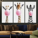 Bubblegum Animals Canvas Wall Art - Playful Giraffe and