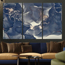 Large Abstract Blue and Gold Canvas Wall Art Fluid Ink