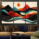 Western Wall Decor - Large Triptych Mountain Canvas - Boho