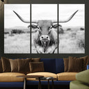 Highland Cow Wall Art Canvas Print – Black and White Western