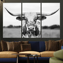 Highland Cow Wall Art Canvas Print – Black and White Western