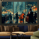 Urban Night Jazz Wall Art Canvas Print – Moody Rain-Soaked