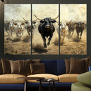 Texas Longhorn Wall Art – Framed Charging Cattle Canvas by MyGreatCanvas | Canvas Wall Art Prints | Photo Prints & Wall Decor
