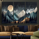 Moonlit Mountain Wall Art Canvas Print – Silhouetted Pines