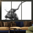 Longhorn Wall Art Canvas Print – Framed Monochrome Ranch Cow