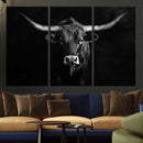 Texas Longhorn Wall Art Canvas Print – Framed Monochrome