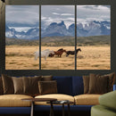 Grand Teton Park Wild Horses Wall Art Canvas Print – Framed