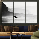 Surfer Beach Wall Art – Framed Black White Ocean Canvas