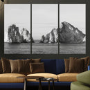 Coastal Wall Art – Framed Black White Ocean Canvas Artwork,