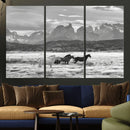 Wild Horses Wall Art – Framed Black White Mountain Canvas by MyGreatCanvas | Canvas Wall Art Prints | Photo Prints & Wall Decor