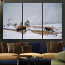Bison Wildlife Wall Art Canvas Print – Framed Snowy Prairie