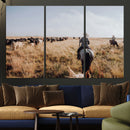 Western Wall Art Canvas Print – Framed Cowboy Cattle Drive