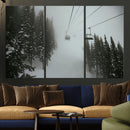 Ski Lift Wall Art Canvas Print – Snowy Pines Misty Landscape