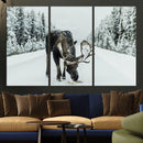 Moose Snow Wall Art Canvas Print – Framed Winter Wildlife