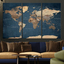 Navy Blue World Map Canvas Print – Framed Travel Map Wall by MyGreatCanvas | Canvas Wall Art Prints | Photo Prints & Wall Decor