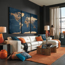 Navy Blue World Map Canvas Print – Framed Travel Map Wall