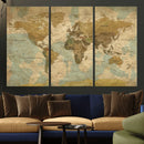 Vintage World Map Wall Art Canvas Print, Detailed World Map