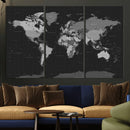Black World Map Wall Art Canvas Print – Detailed Map of the by MyGreatCanvas | Canvas Wall Art Prints | Photo Prints & Wall Decor