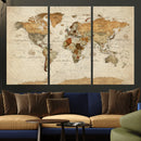 Rustic Vintage World Map Canvas Print – Framed Modern