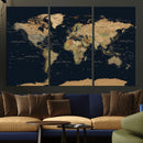 Vintage World Map Canvas on the Dark Background Wall Art