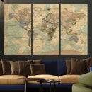 Vintage World Map Wall Art | Ready to Hang and Framed