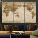 Vintage Detailed World Map Wall Art Canvas Print – Antique